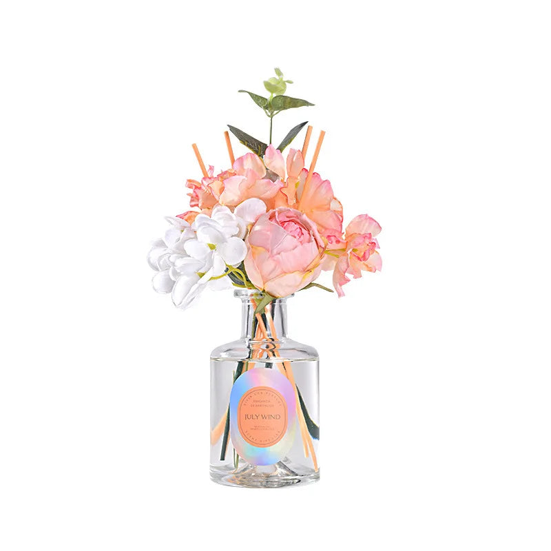 200ml Flameless Reed Diffuser Set With Artifical Flowers & Fragrance Expanding Sticks Long Lasting Aromatherapy Air Freshener