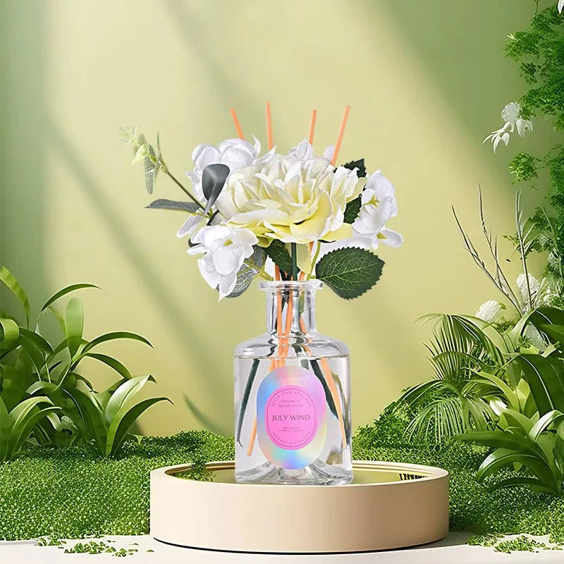200ml Flameless Reed Diffuser Set With Artifical Flowers & Fragrance Expanding Sticks Long Lasting Aromatherapy Air Freshener