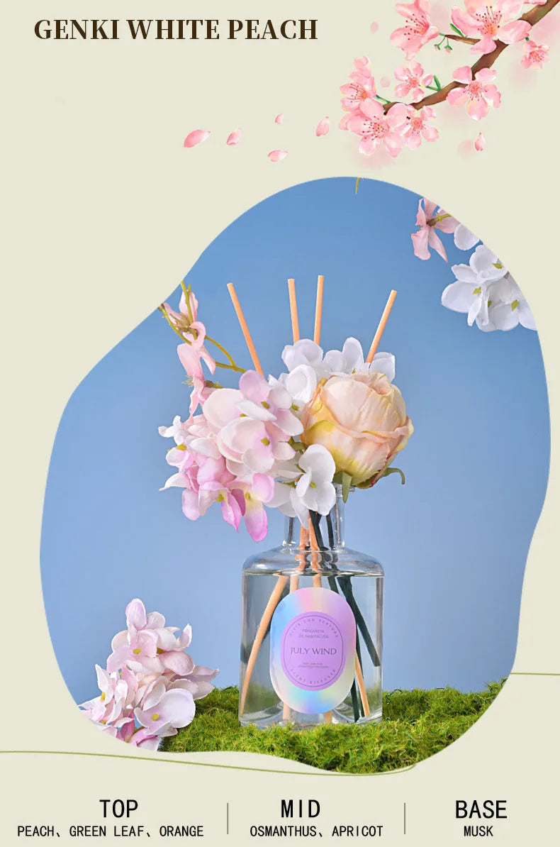 200ml Flameless Reed Diffuser Set With Artifical Flowers & Fragrance Expanding Sticks Long Lasting Aromatherapy Air Freshener