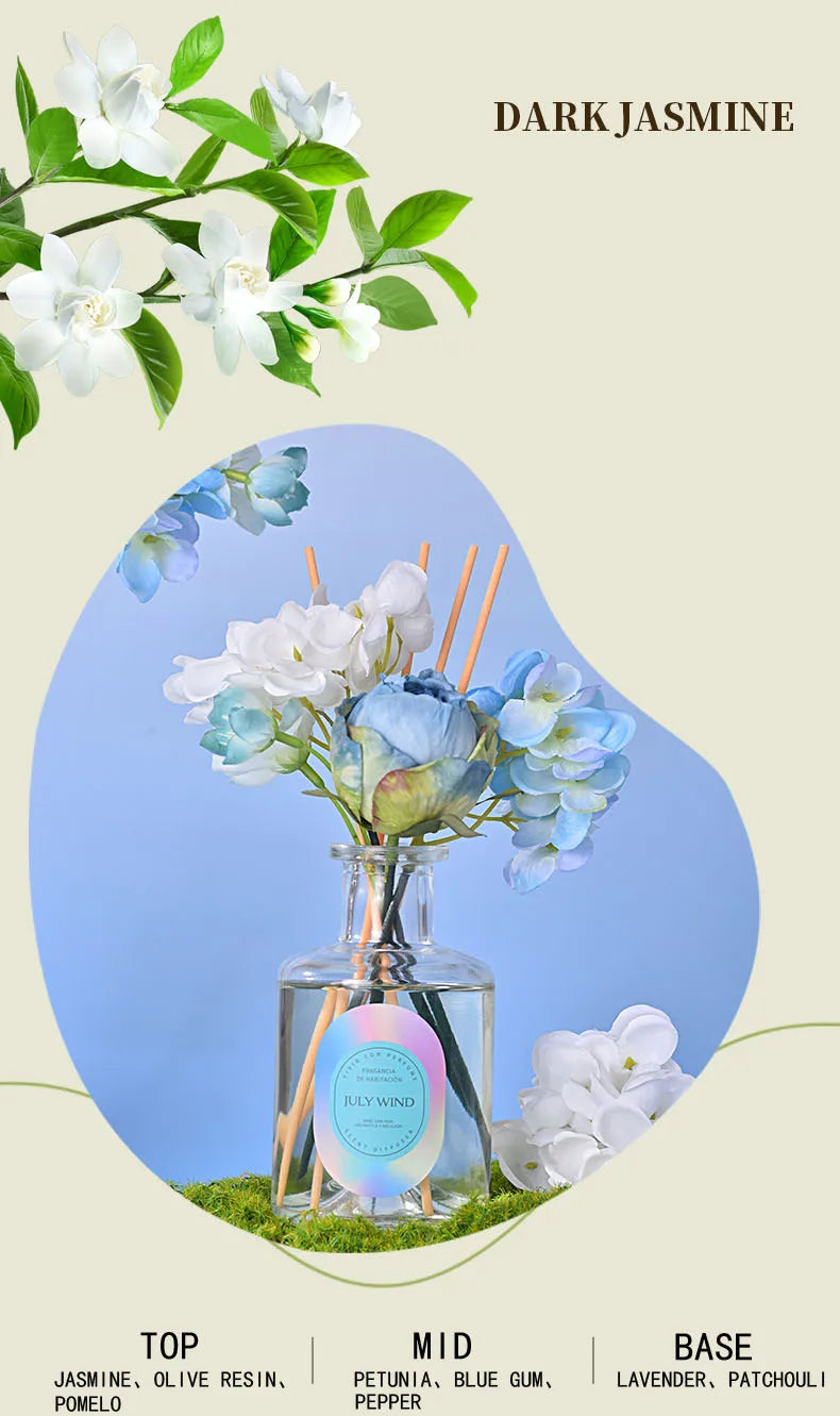 200ml Flameless Reed Diffuser Set With Artifical Flowers & Fragrance Expanding Sticks Long Lasting Aromatherapy Air Freshener