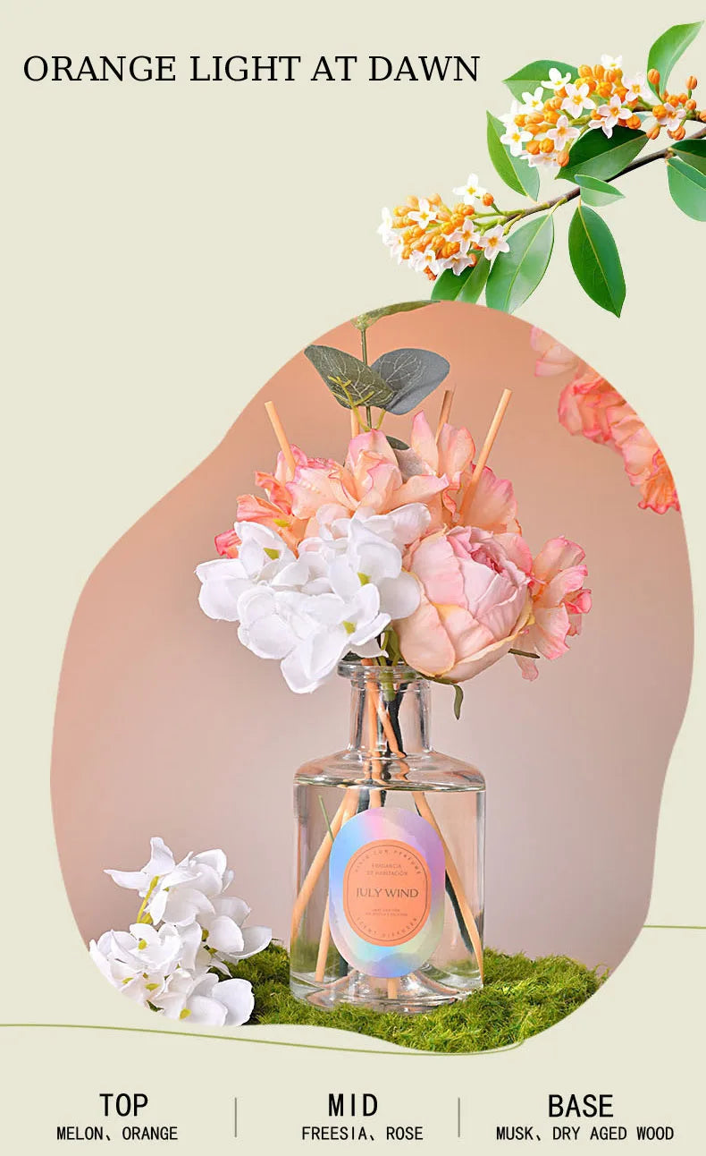 200ml Flameless Reed Diffuser Set With Artifical Flowers & Fragrance Expanding Sticks Long Lasting Aromatherapy Air Freshener