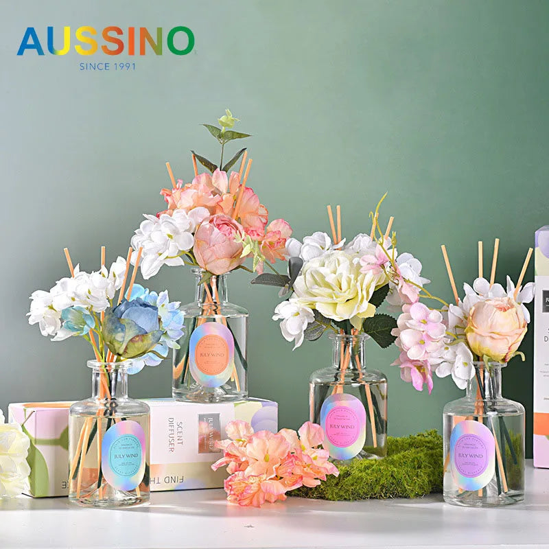 200ml Flameless Reed Diffuser Set With Artifical Flowers & Fragrance Expanding Sticks Long Lasting Aromatherapy Air Freshener