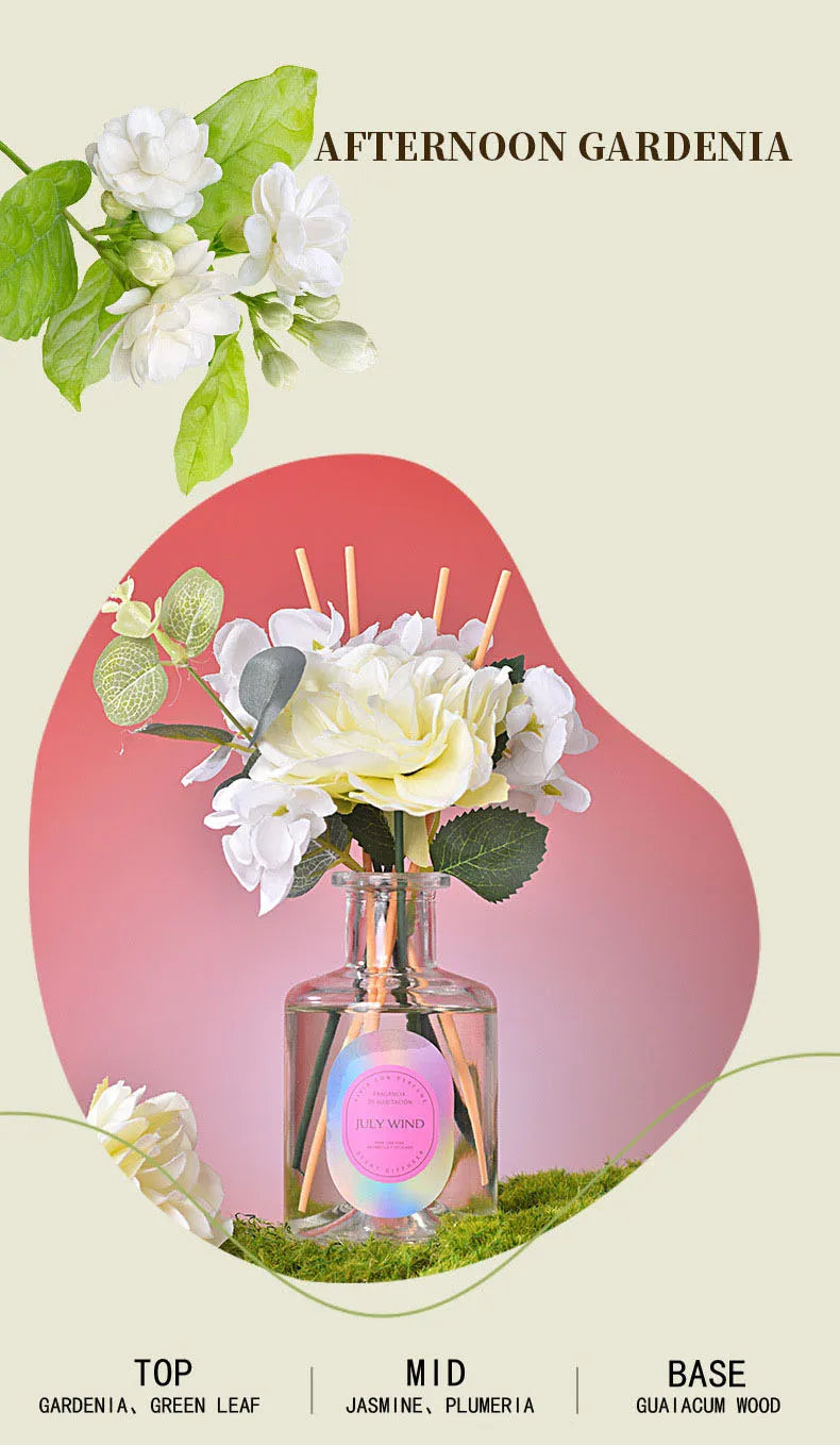 200ml Flameless Reed Diffuser Set With Artifical Flowers & Fragrance Expanding Sticks Long Lasting Aromatherapy Air Freshener