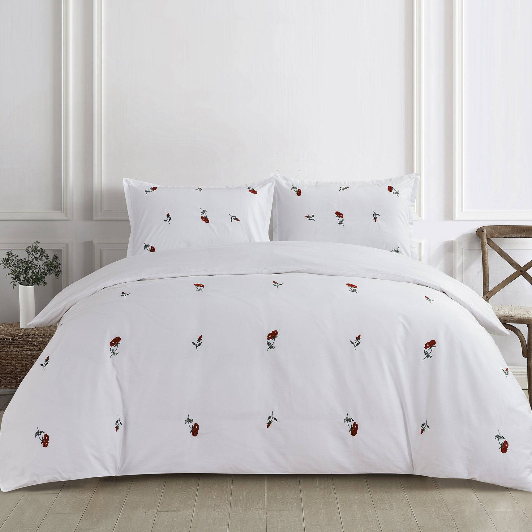 Contempo Rose Embroidery 100% Cotton Quilt Cover Set - Aussino Singapore